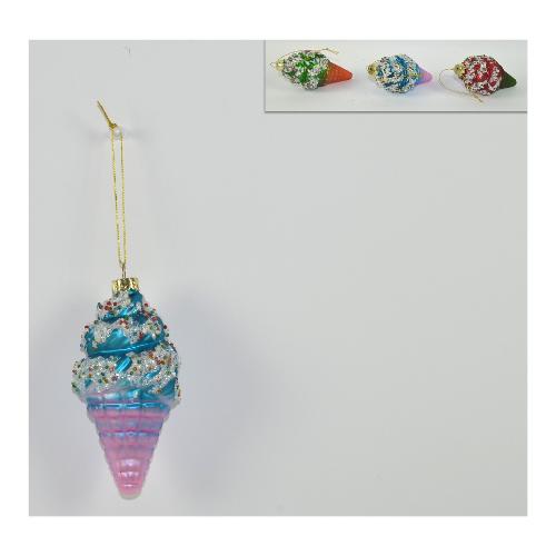 Due Esse Christmas Decoro Appendibile Cono Gel.Vetro Assortito XNA18003031