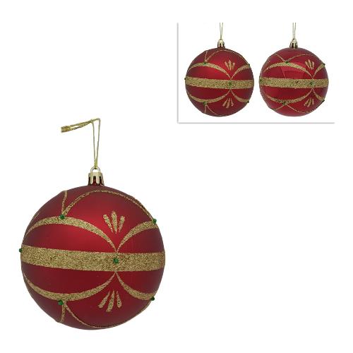 Due Esse Christmas Pallina albero Natale (1pz-8cm) Plastica CHRISTMAS Sfera Rosso Glitter Assortito XNA23007561