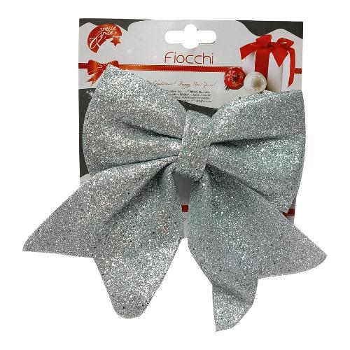 Due Esse Christmas Fiocco decorativo 1 pz CHRISTMAS Glitterato Silver (24x18 cm) XNA18021591
