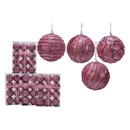 General Trade Set palline albero Natale (12pz-6cm) Plastica Sfera Rosa mix glitter Assortito 304096