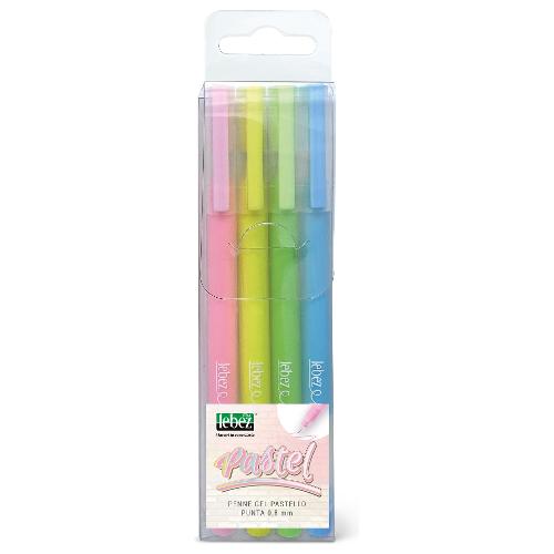 Lebez Set penne a sfera sfera cappuccio 4 pz tratto Fine - 0,8 mm Colori pastel assortiti gel 81241