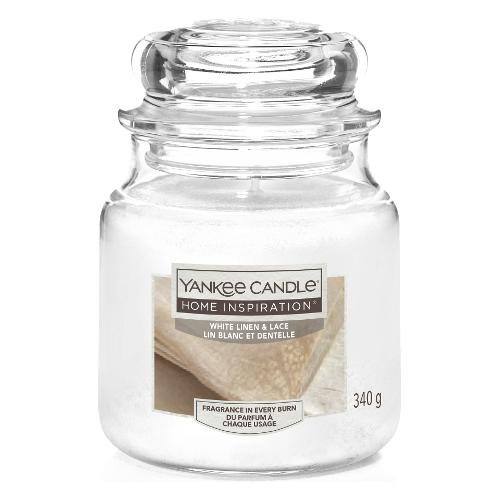 Yankee Candle Candela profumata White Linen Lace (9,5x12,7cm) Giara M 40-60 ore HOME INSPIRATION Bianco 1570516