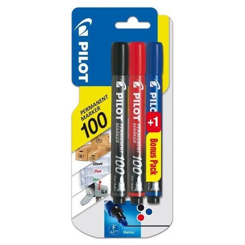 Pilot Set pennarelli indelebili 3 pz tratto Medio - 1,0 mm MARKER 100 Colori assortiti 3800305