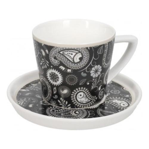 Brandani Tazzina caffè con piatto (100ml) SHANTI Nero decorato 52830