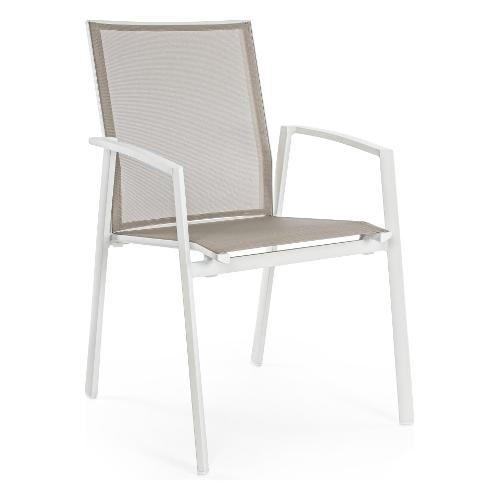 Bizzotto Sedia con braccioli alluminio, textilene CRUISE Bianco e Tortora 0662229