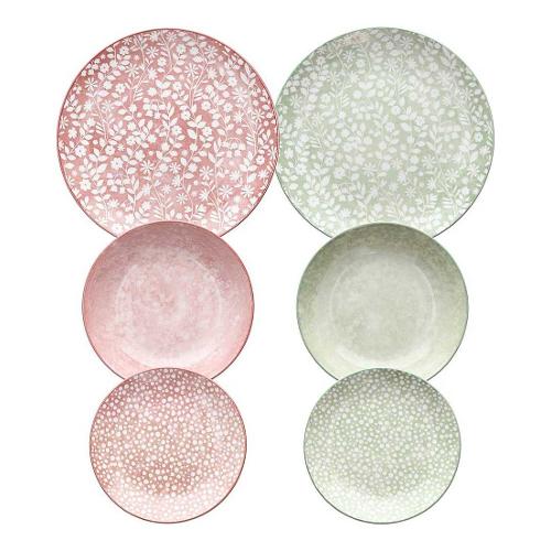 Tognana Servizio piatti Porcellana 18 pz ATELIER Verde e Rosa MC07018M200