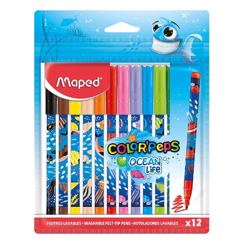 Maped Pennarelli disegno per bambini sezione tonda 12 pz tratto Medio - 2,0 mm OCEAN LIFE colori assortiti 845701