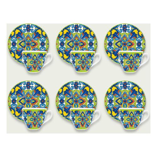 Ar.Ca. Set tazzine caffè con piatto 6 pz (6x5cm) LIPARI Blu e Verde 57713