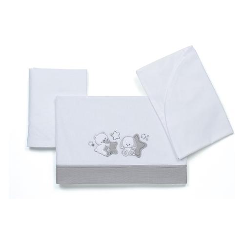 Foppapedretti Set lenzuola lettino completo 3 pz ARMONY PICCOLI AMICI Bianco e Grigio 9900279284