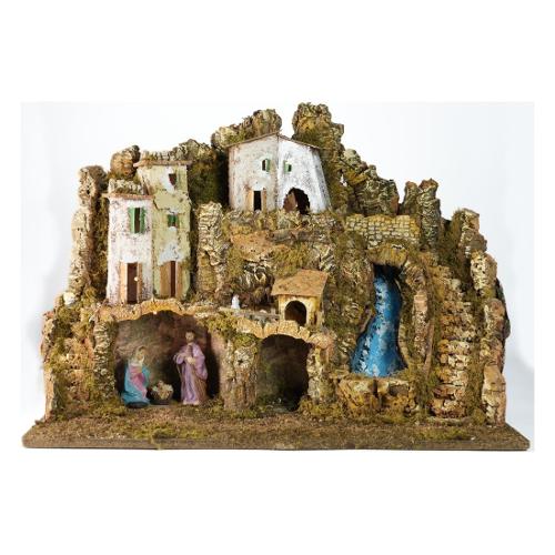 Rossi Rosa Natività con paesaggio e luci (60x34x44cm) Legno, Sughero, Muschio, Cartone 11744