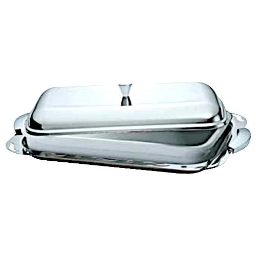 Eme Vassoio con pirofila porcellana Inox (48cm) PUNTO&VIRGOLA TRAFORATO Cromo lucido e Bianco TF1 CP