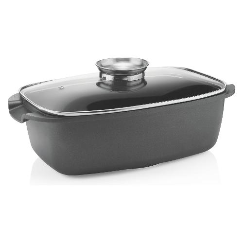 Guzzini Rostiera Antiaderente (39x22x15,7cm) alta con coperchio vetro COOK & SPACE Nero 09680010