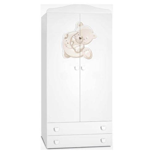 Cam ORSO LUNA Armadio 2 Ante battenti, 2 Cassetti Bianco (95cm) Mobile KIT