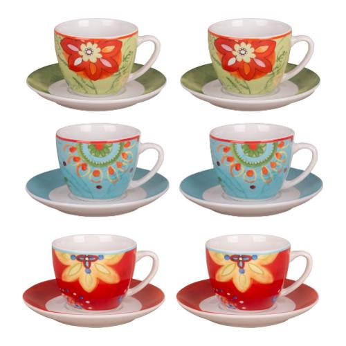 Amicasa Set tazzine caffè con piatto 6 pz FLOWERS Fantasie assortite Art 39