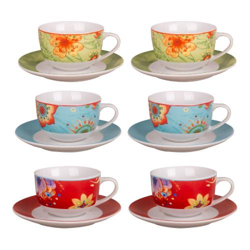 Set tazze te 6pz FLOWERS con piattino Colori assortiti Art.40