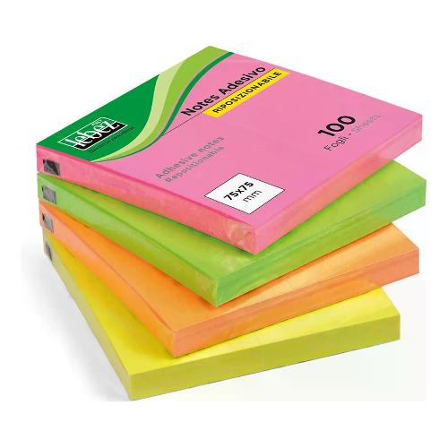 Lebez Notes adesivi riposizionabili Neon 100 ff carta (7,5x7,5cm) MEMO STICK Assortito 21332