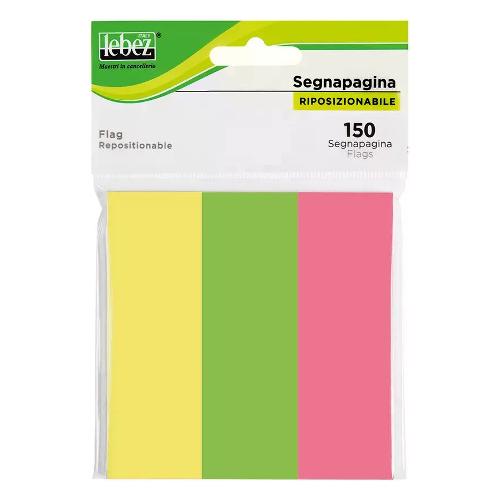 Lebez Segnapagina adesivi 3 blocchetti da 50 ff cad. (2,5x7,5cm) Colori assortiti fluo 21129