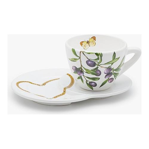 Ceramiche Viva Tazza con piatto (24x18x10cm) croissant FRANTOIO Bianco e Verde T0703106