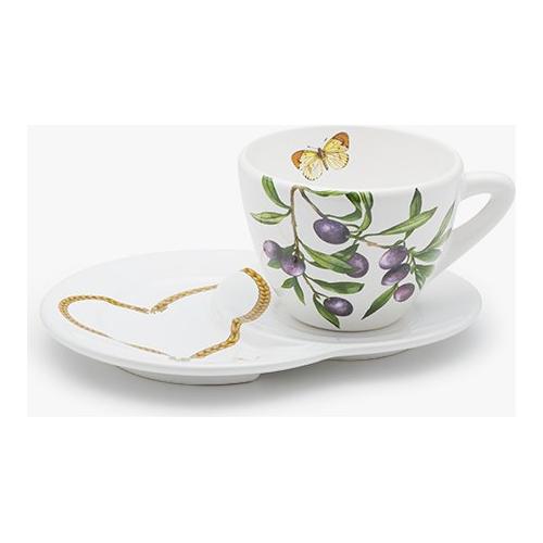 Tazza colazione FRANTOIO Con piattino Croissant Bianco e Verde T07_03_106