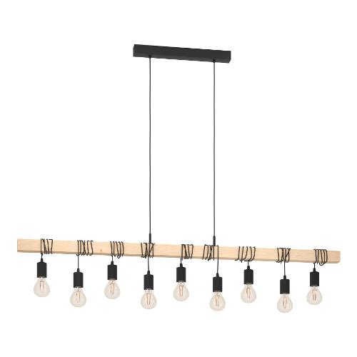 Eglo Sospensione TOWNSHEND Nero e Legno (150x10x110cm) 49744 9 luci - E27 - Max 540W