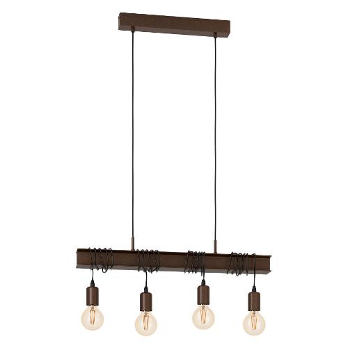 Eglo Sospensione TOWNSHEND 4 Marrone anticato (70x14x110cm) 43523 4 luci - E27 - Max 240W