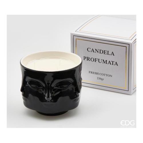 Edg Candela profumata Fresh Cotton (11x9cm) Vaso Facce Nero 612906 90