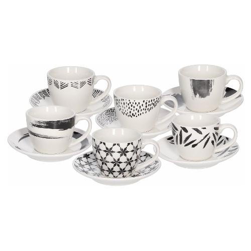 Set tazzine caffè 6pz ZENITH Con Piattino Bianco e Nero 80ml