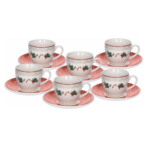Tognana Set tazze te con piatto 6 pz (200ml) XMAS JOY Bianco e Rosso IR685025969