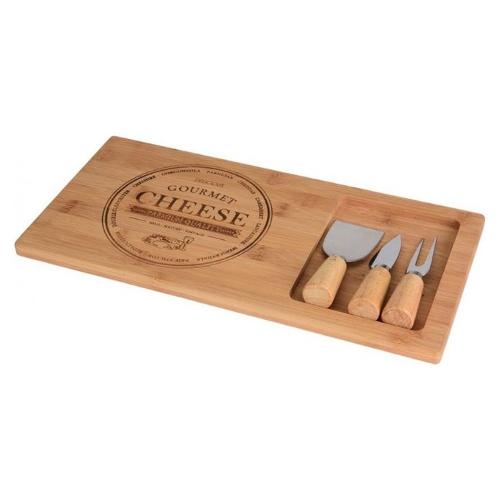 Koopman Tagliere formaggi (38x18cm) con set 3 coltelli EXCELLENT HOUSEWARE Bamboo naturale 784610050