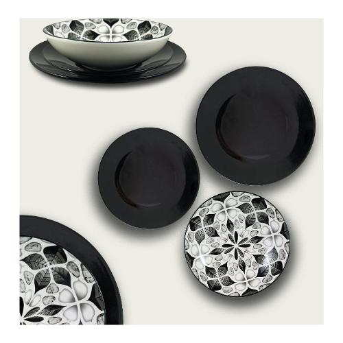 Ar.Ca. Servizio piatti Porcellana 18 pz FLORI Black 58131