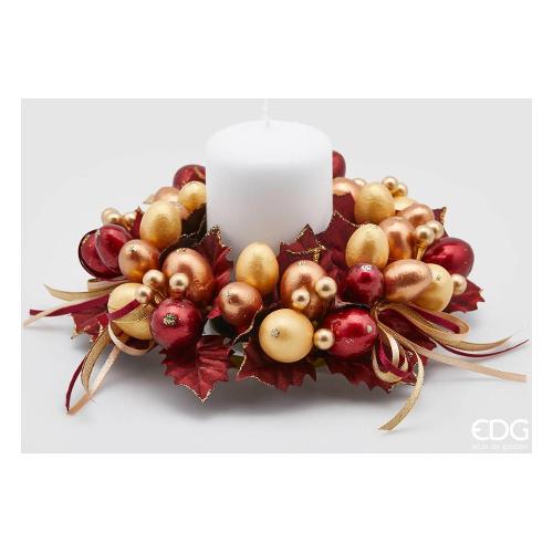 Edg Corona natalizia (20 cm) Girocandela Agrifoglio Rosso e Oro 685196 42