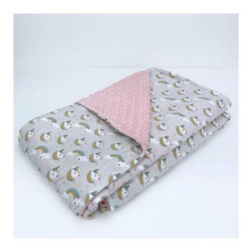 Baby Idea Coperta lettino Jersey 100% Cotone e Pile Minky 100% poliestere (135x110cm) Unicorno rosa PLUR