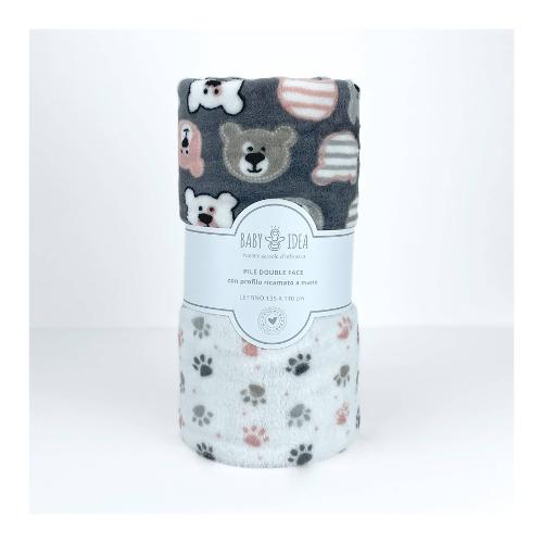 Baby Idea Coperta lettino Pile 100% poliestere double face (135x110cm) Orso grigio PFLO