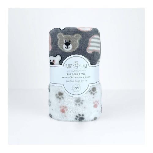 Baby Idea Coperta carrozzina Pile 100% poliestere double face (90x65cm) Orso grigio PFCO