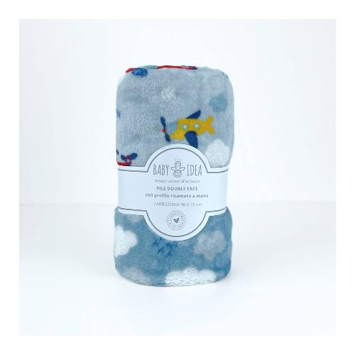 Baby Idea Coperta carrozzina Pile 100% poliestere double face (90x65cm) Aereo azzurro PFCA