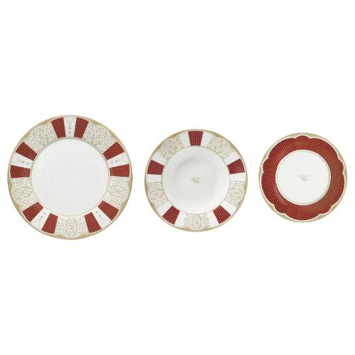 Brandani Servizio piatti Porcellana 18 pz GOLDEN EYE RED Rosso e Oro 51215