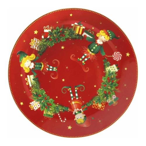 Brandani Piatto panettone Porcellana (30,5cm) ELFOMAGIA Rosso decorato 84550
