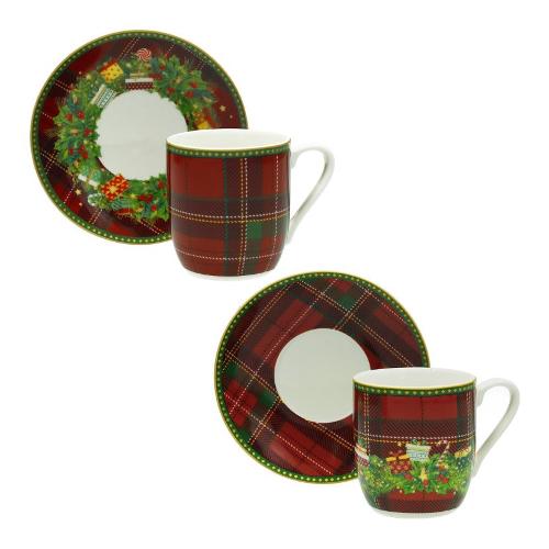 Brandani Set tazzine caffè con piatto 2 pz (11x7,5cm) REGALOMAGIA Rosso decorato 84587