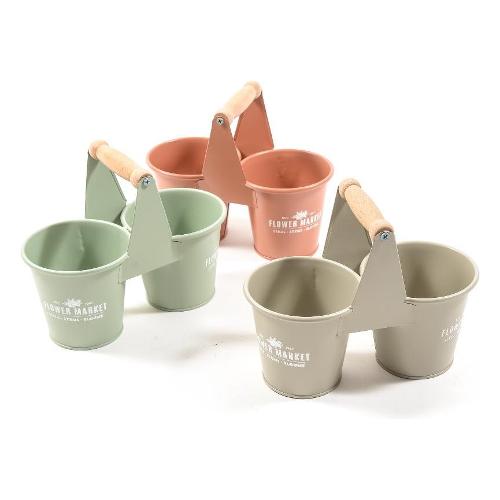 Mercury Porta vaso Doppio con manico legno assortito (23x11x19 cm) 12160