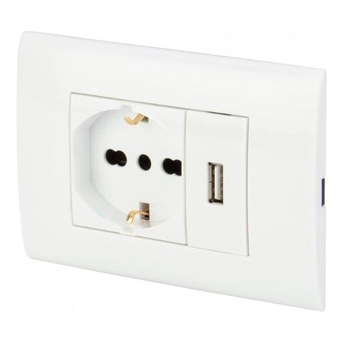 Poly Pool Placca elettrica con presa pluristandard e USB bianco serie Premontata PP6096X Presa Pluristd 2P+T 10/16A; Presa USB 2,1A 5V