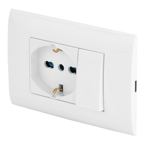 Poly Pool Placca elettrica con presa e deviatore bianco serie Premontata PP6095X Presa Pluristd 2P+T 10/16A; Deviatore 2P+T 16A