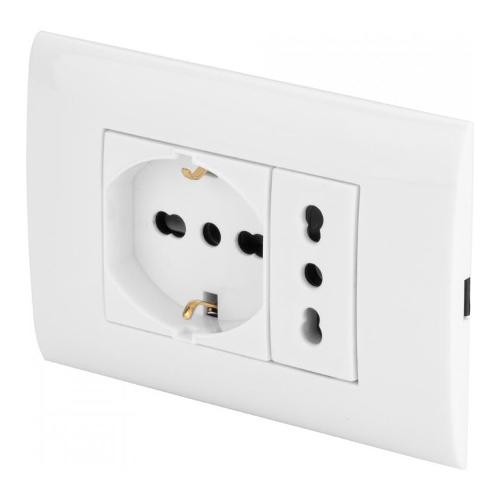 Poly Pool Placca elettrica con doppia presa bianco serie Premontata PP6094X Presa Pluristd 2P+T 10/16A; Presa Bipasso 2P+T 10/16A