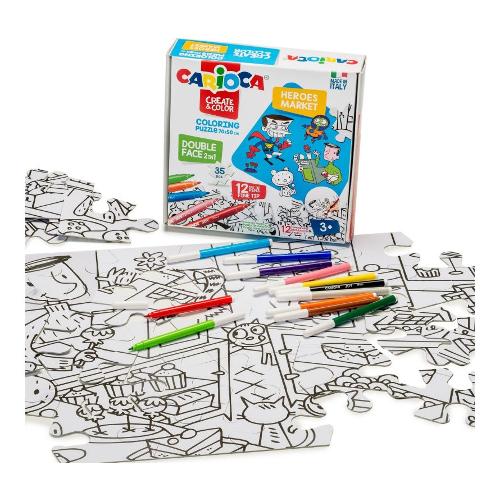 Carioca Puzzle 35 pz Heroes Market con pennarelli inclusi 36m+ (70x100cm) CREATE & COLOR 42940