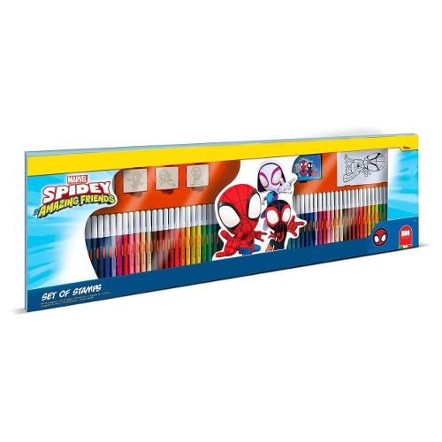 Multiprint Set pennarelli e timbri disegno sezione tonda 60 pz tratto Fine MARVEL SPIDEY colori assortiti 81359