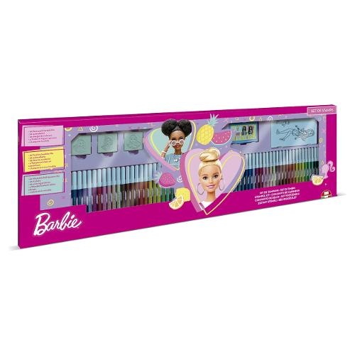 Set pennarelli e timbri disegno 60 pz + timbri e accessori Maxi Set BARBIE  colori assortiti 88686