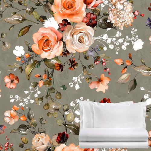 Tessitura di Arconate Completo letto orange due piazze percalle di cotone ROSES TA 0054