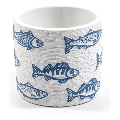 Mercury Vaso Cemento (11x10cm) cilindro MARE Azzurro e Bianco 11462