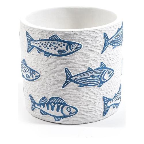 Mercury Vaso Cemento (14x13cm) cilindro MARE Azzurro e Bianco 11479