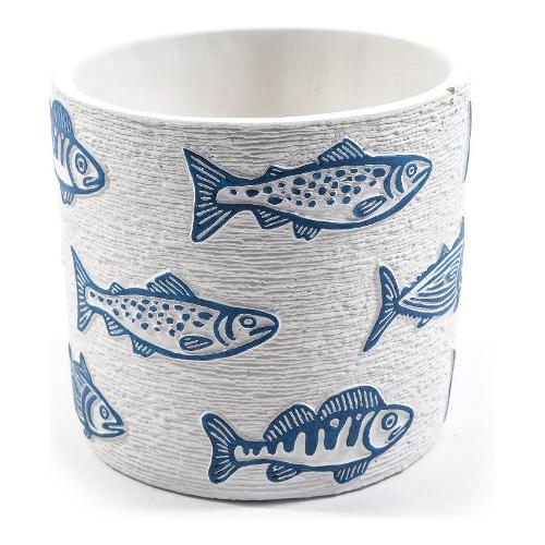 Mercury Vaso Cemento (17x16cm) Cilindro MARE Azzurro e Bianco 11486