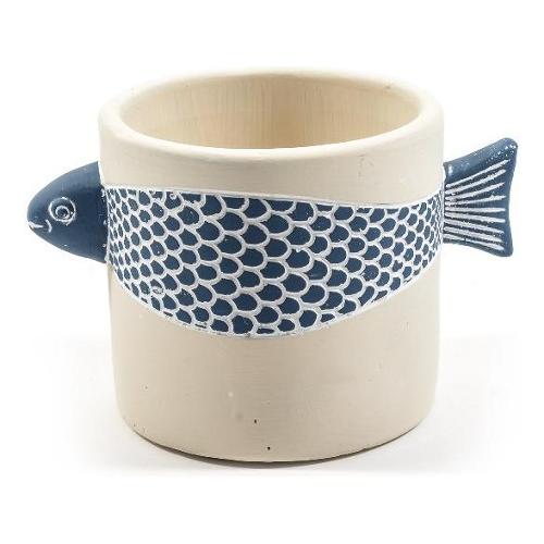 Mercury Vaso Cemento (15,5x11x10cm) Cilindro MARE Azzurro e Bianco 11547